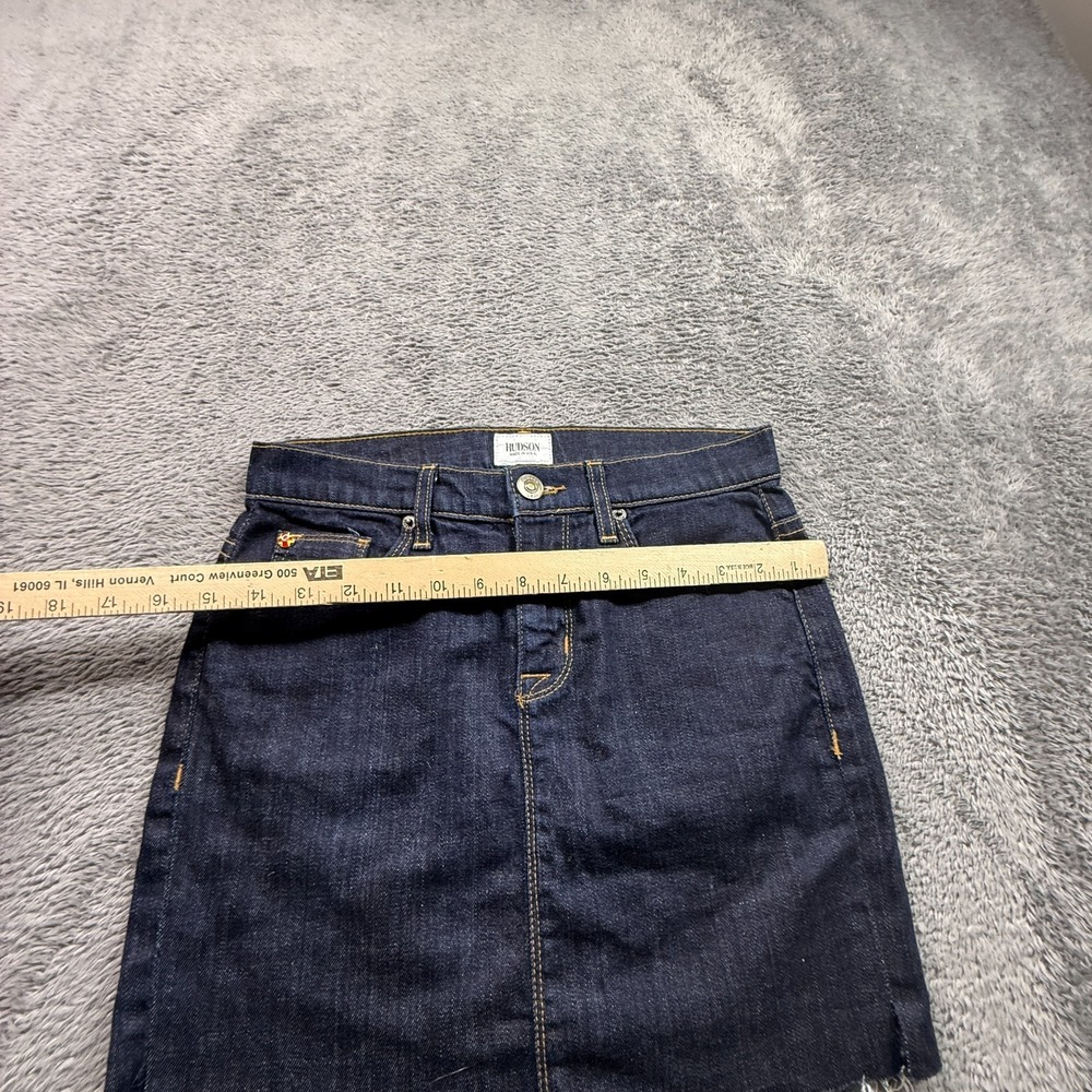 Hudson USA Dark Wash Denim Jean Mini Skirt Raw Hem Womens 24 Stretch Cotton - Picture 5 of 7